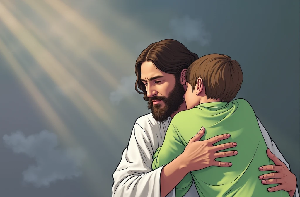 Jesus hugs the person in the uploaded photo