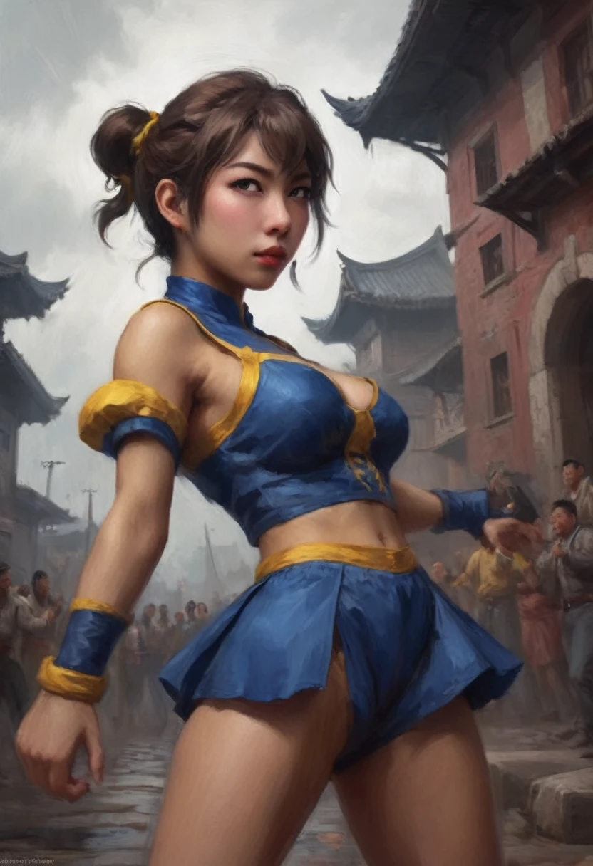 1 cute yuna, sexy chun li outfit, is in a fighting stance ready to face zombies and other terrible monsters, halloween night, view from low angle focused on her butt, (best quality,4k,8k,highres,masterpiece:1.2),ultra-detailed,(realistic,photorealistic,photo-realistic:1.37),HDR,UHD,studio lighting,ultra-fine painting,sharp focus,physically-based rendering,extreme detail description,professional,vivid colors,bokeh,dark fantasy,horror,action,battle,cinematic,dramatic lighting
