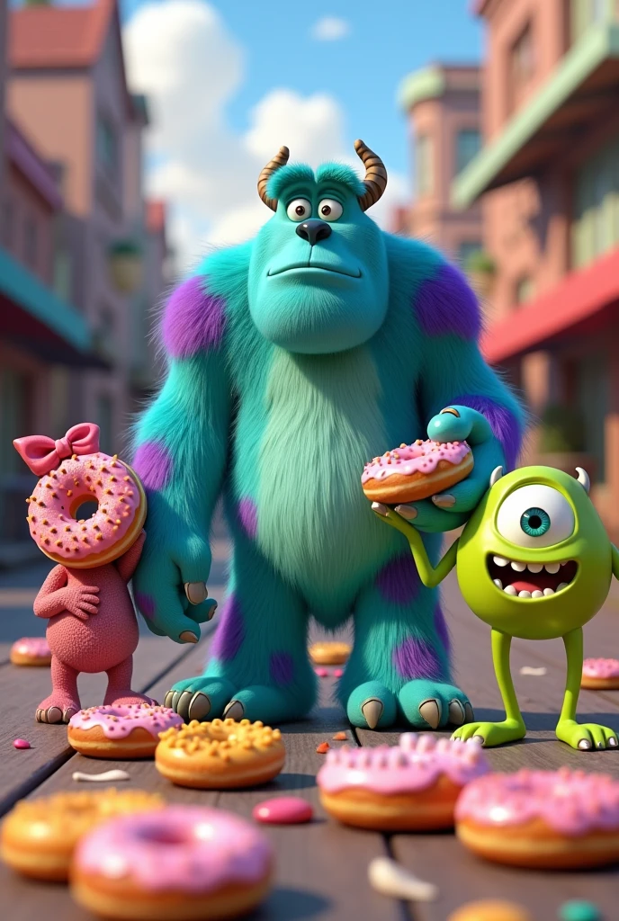 Monsters Inc characters with mini donut phrases