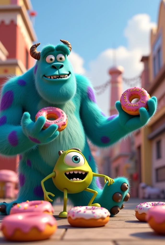 Monsters Inc characters with mini donut phrases 