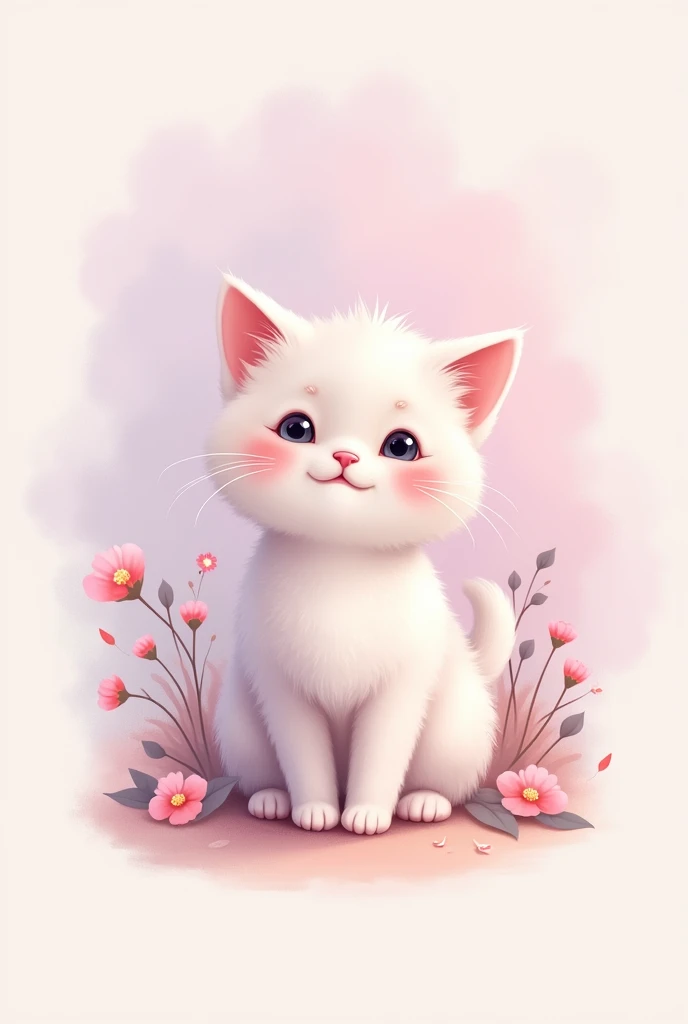 Logo for a bakery with pastel lilac and pastel pink colors and has a kitten