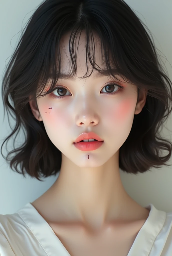 Japanese model young with mole on her chin and top of the lips