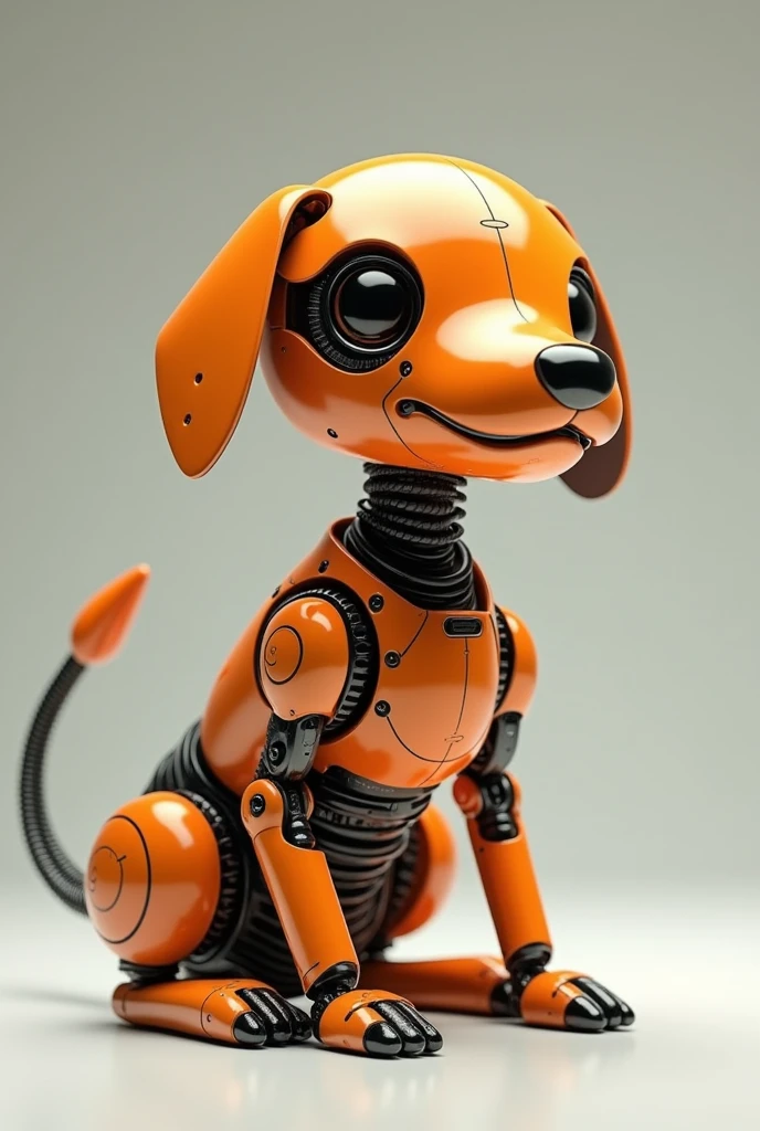 A cute puppy made of metal, (cyborg:1.1), ([tail|detailed wire]:1.3), (intricate detail), hdr, (intricate detail, hyperdetailed:1.2), cine footage, halo shadow, centered.
Can make him cutter and more orange color