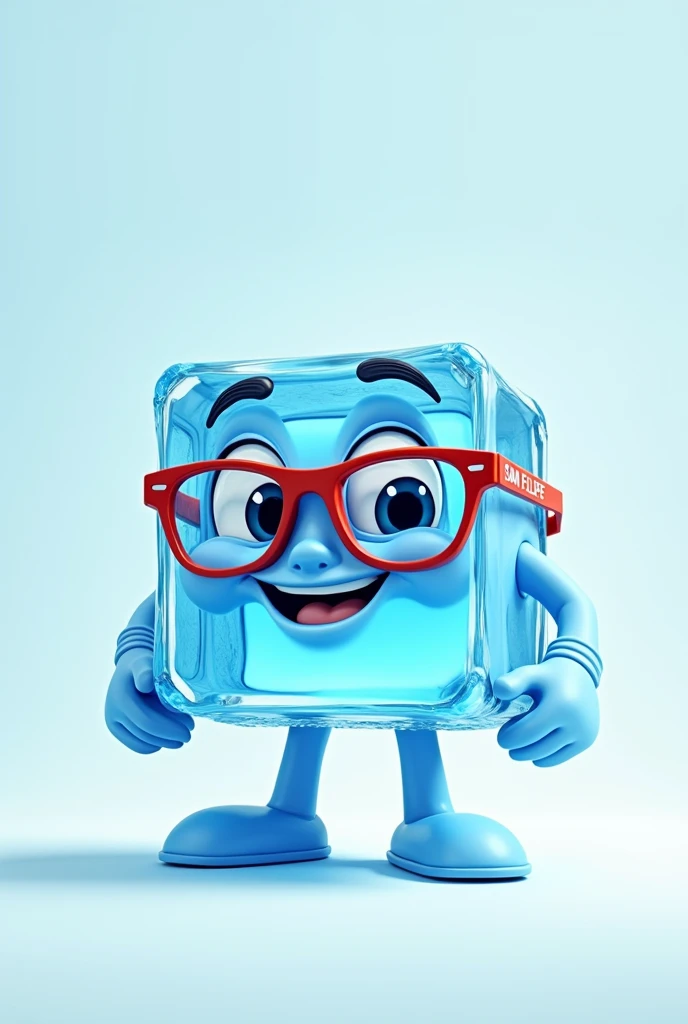 Animated ice cube with hands and feet, Using glasses with the brand “San Felipe” that helps promote the purchase