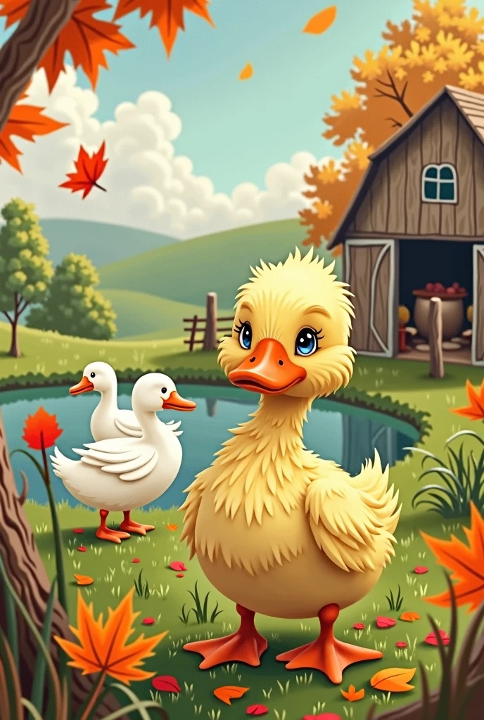 ugly white duckling crying leaves farm style children's story
