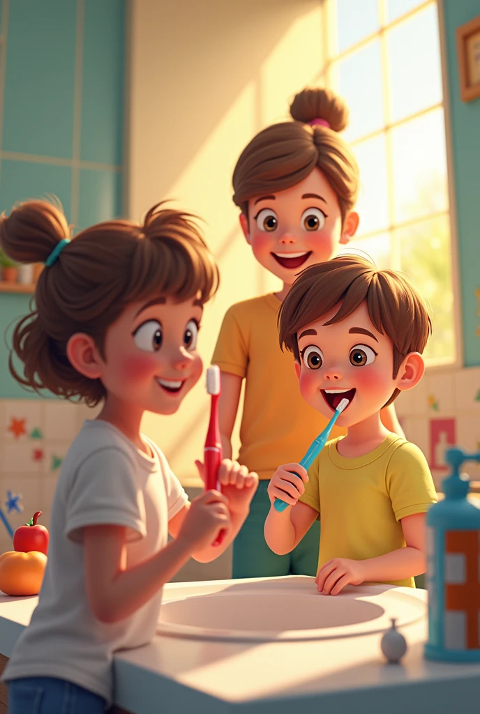 Children learning to brush their teeth