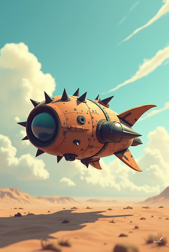 Flying machine, small, simple medium, with spikes, a mega rocket booster and 3d