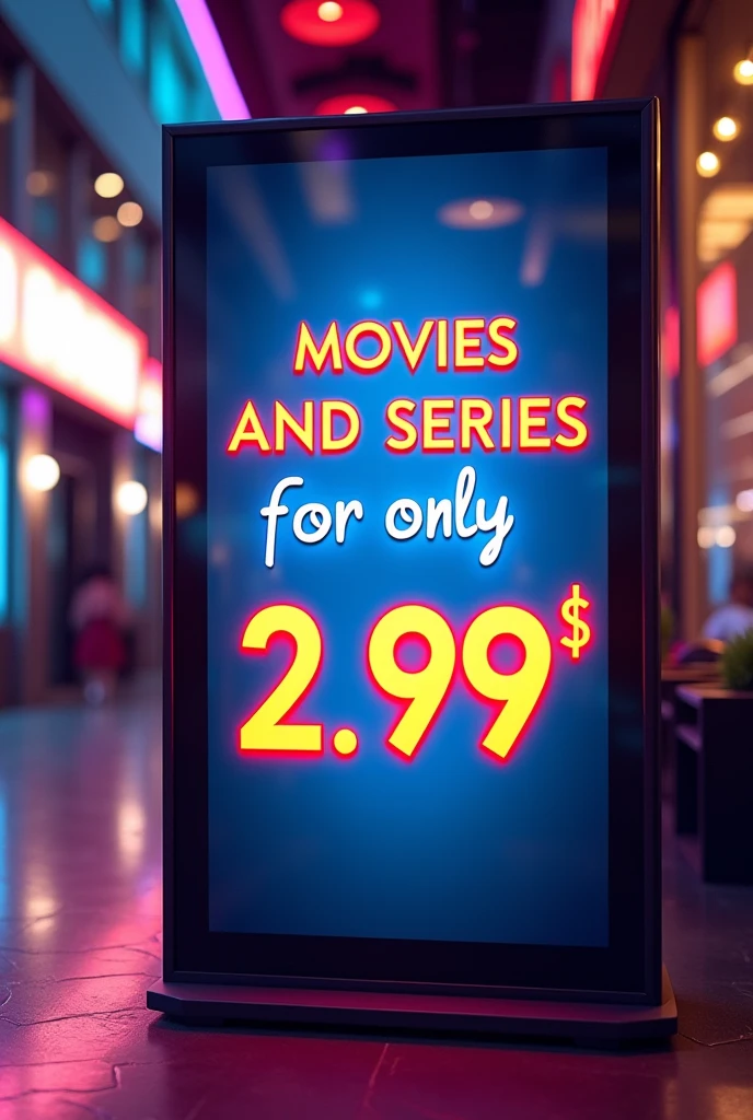 Image of a sign saying MOVIES AND SERIES FOR ONLY 2,99 R$