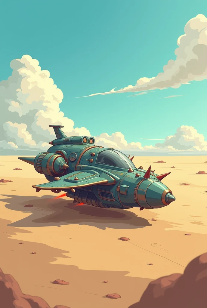 Flying machine, small, simple medium, with spikes, a mega rocket booster and 3d