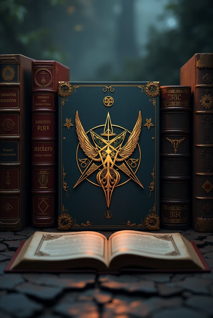 Create a wallpaper of the sigil of lucifer and books around aesthetic for mobile, em 4K Full hd