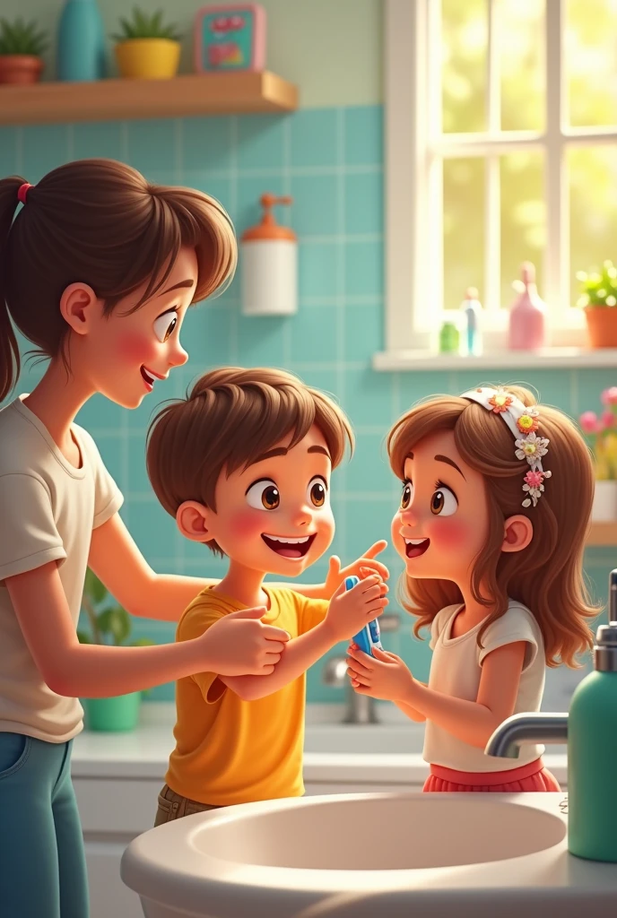 ren learning to brush their teeth