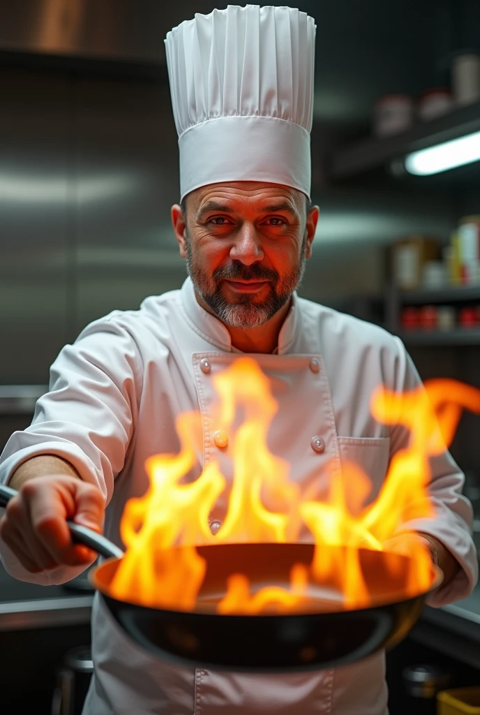 A game profissional chef with a pan of fire with a text saying "la chef"