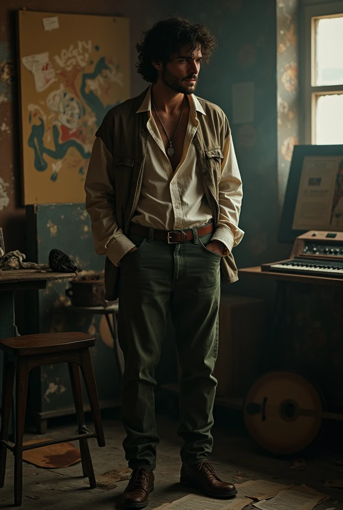 Decadent musician wearing ordinary clothes
