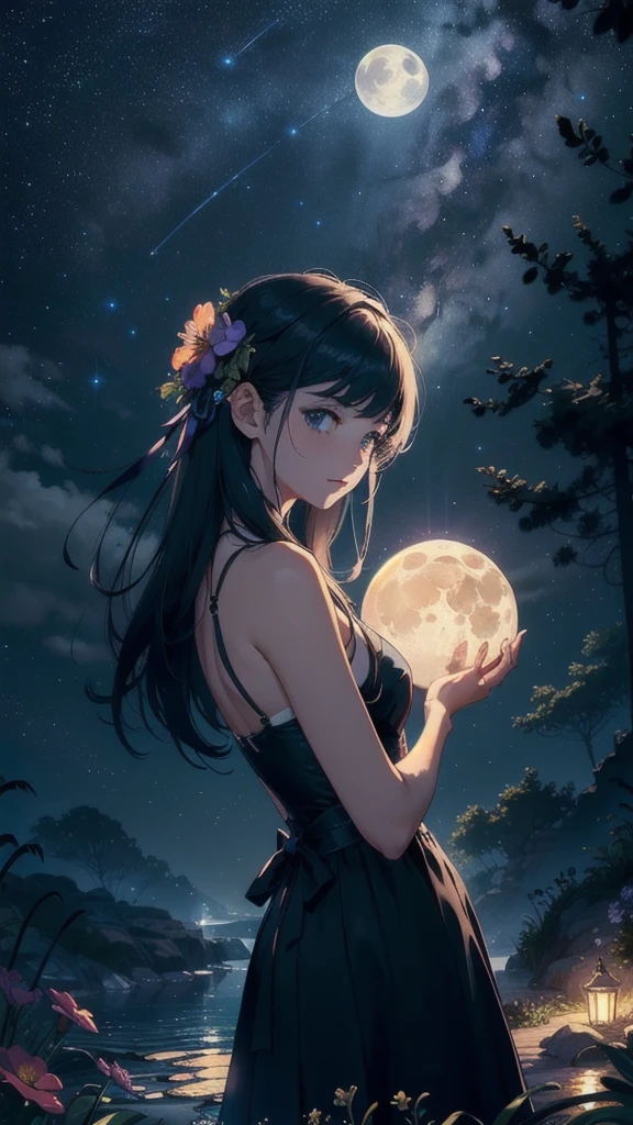 full moon, night, night null,mysterious , null,star