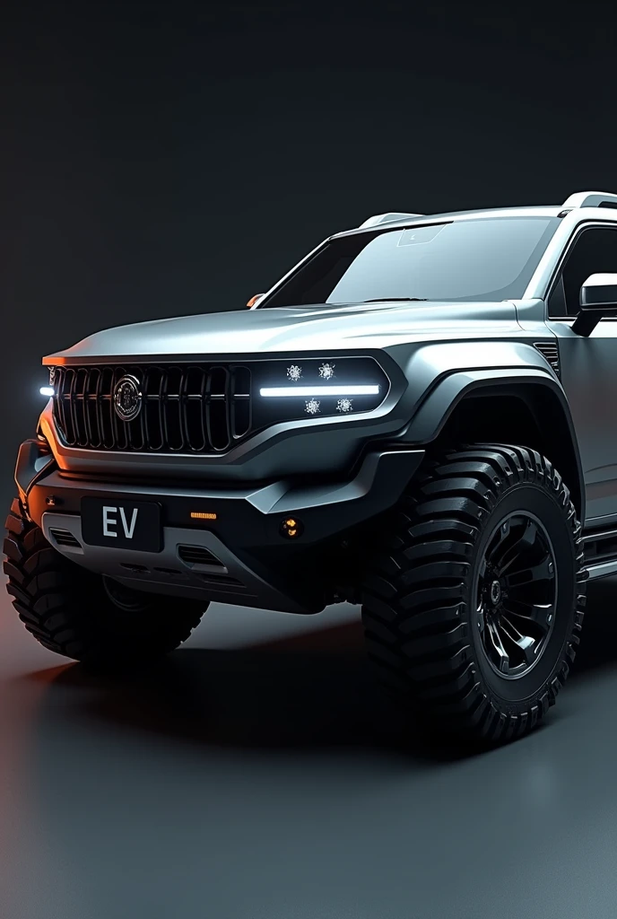 hummer ev, electric suv, detailed car, highly detailed suv, realistic 3d rendering, studio lighting, photorealistic, ultra-detailed, 8k, masterpiece, dynamic camera angle, dramatic lighting, metallic paint, reflective surface, chrome accents, muscular body shape, aggressive front grille, led headlights, side view mirrors, large wheels, off-road tires, rugged exterior, clean interior, leather seats, advanced dashboard, touchscreen display
