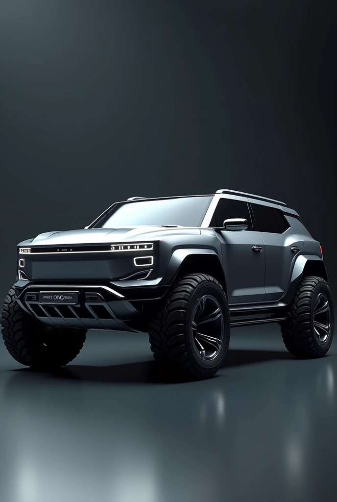 hummer ev, electric suv, detailed car, highly detailed suv, realistic 3d rendering, studio lighting, photorealistic, ultra-detailed, 8k, masterpiece, dynamic camera angle, dramatic lighting, metallic paint, reflective surface, chrome accents, muscular body shape, aggressive front grille, led headlights, side view mirrors, large wheels, off-road tires, rugged exterior, clean interior, leather seats, advanced dashboard, touchscreen display
