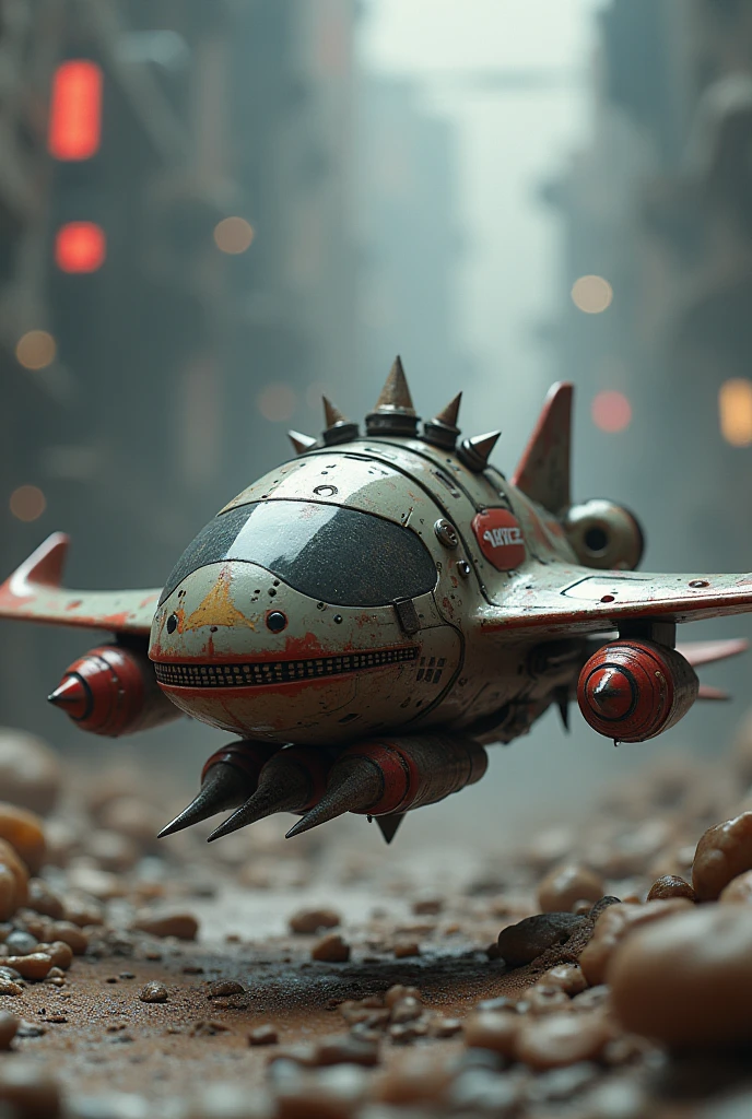 Flying machine, small, simple medium, with spikes, a rocket booster and 3d