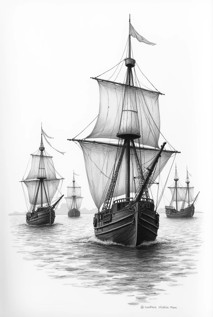 Old ships on the Mediterranean drawn in pencil in a simple and easy but at the same time very creative way