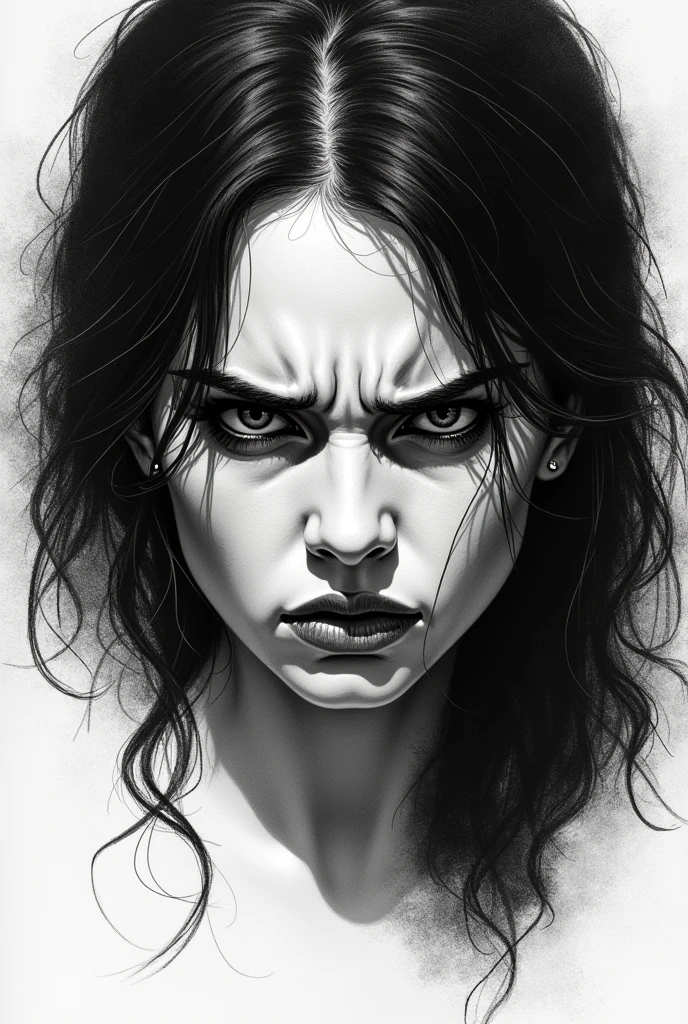 Angry Juliet from Romeo and Juliet in black and white drawing