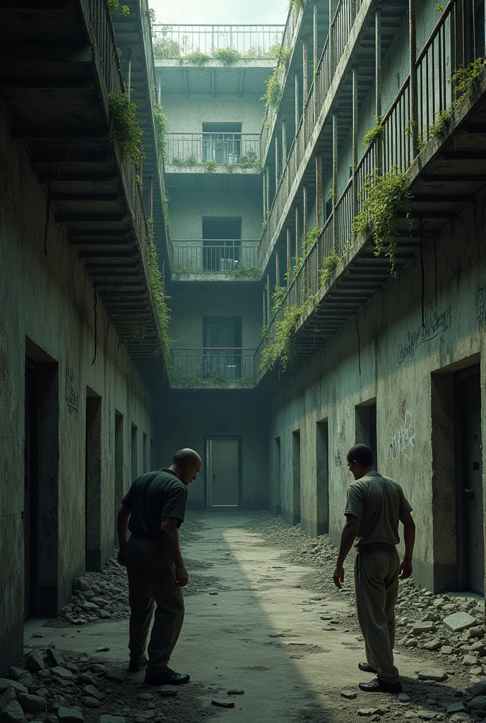 An old prison with people