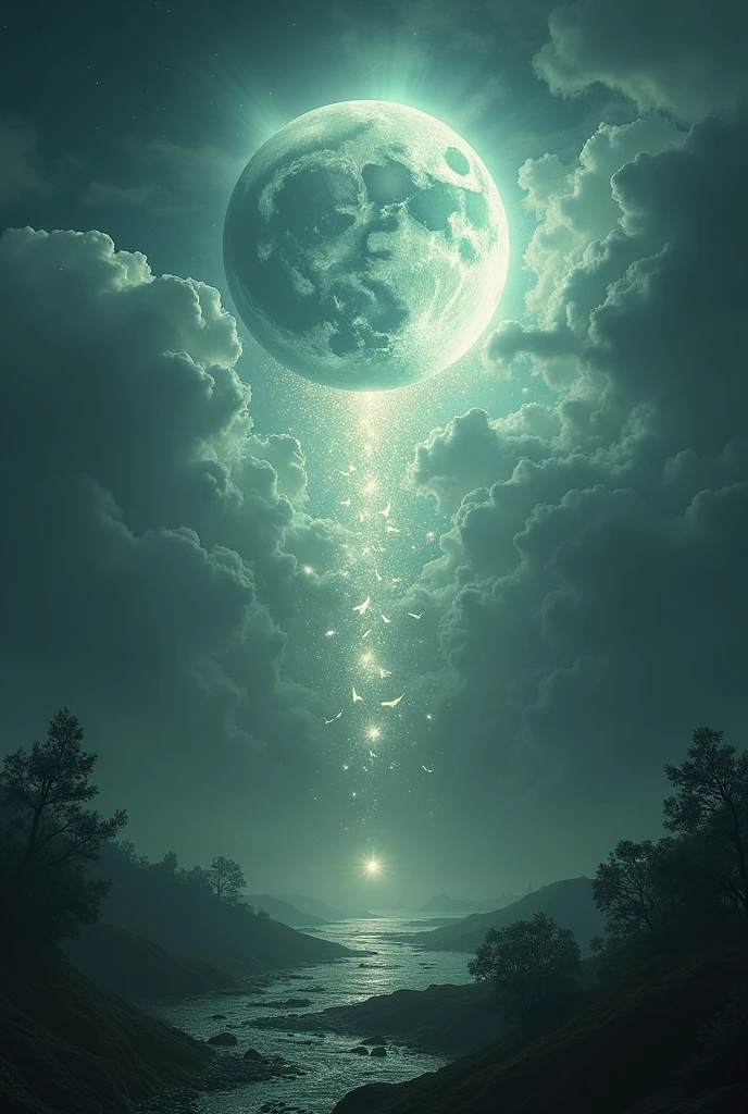 At night the moon collides with the earth, thousands of angels fall from the clouds to the earth.