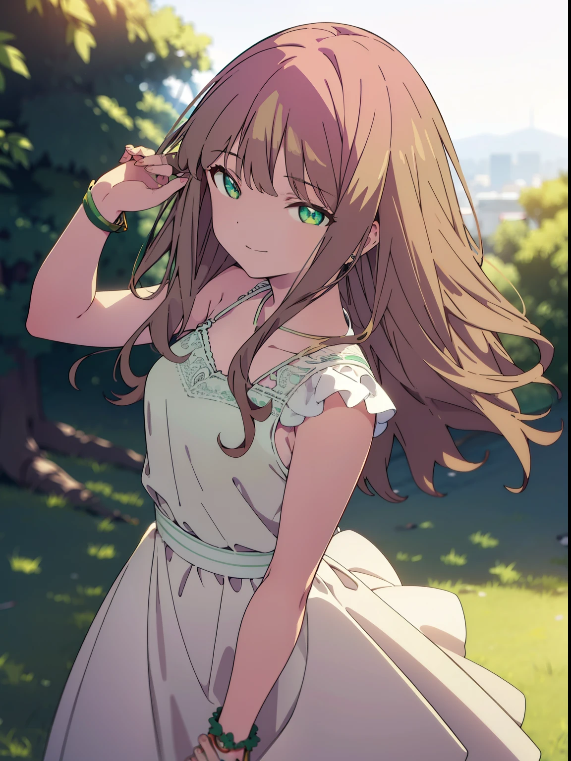 minami yume ,sss Dynazenon ,medium Hair, Brown Hair, (Green Eyes:1.5) ,smile,Wedding dress,Wedding Skirts,Stand Glass, break outdoors, break looking at viewer, whole body,(Cowboy Shot:1. 5) , break (masterpiece:1.2), Highest quality, High resolution, unity 8k wallpaper, (shape:0.8), (Beautiful and beautiful eyes:1.6), Highly detailed face, Perfect lighting, Highly detailed CG, (Perfect hands, Perfect Anatomy)