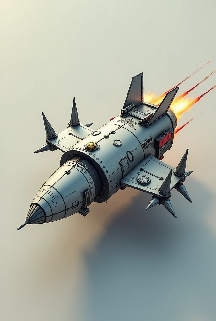 Flying machine, tiny, simple medium, with spikes, a rocket booster and 3d