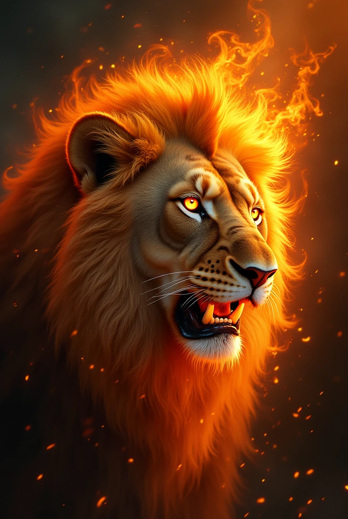 A lion&#39;s face on fire 