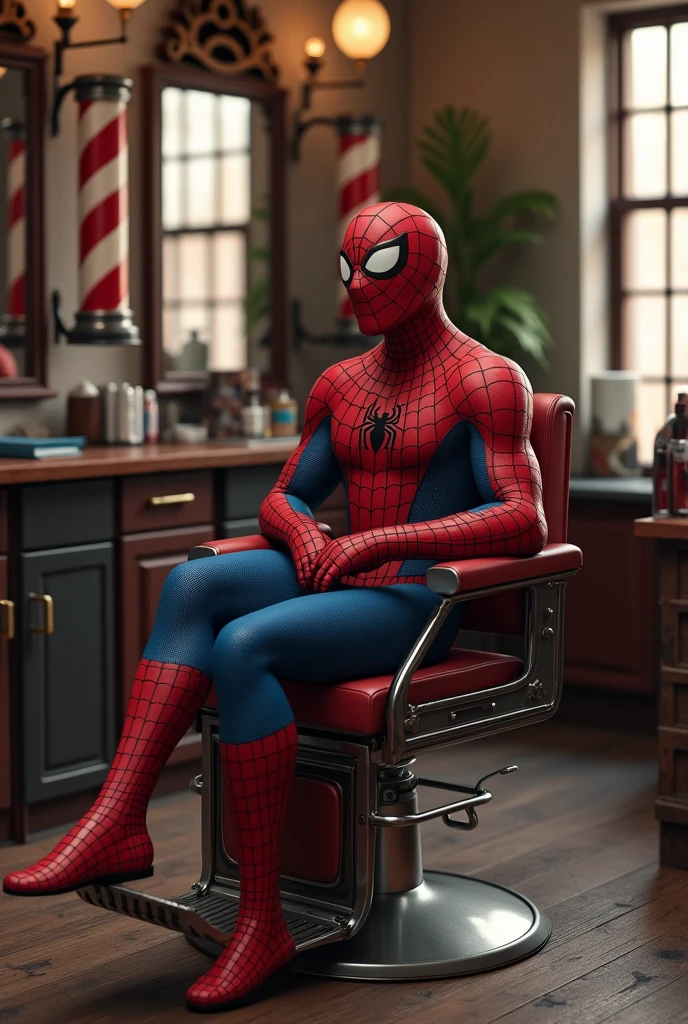 Spiderman barbershop sitting