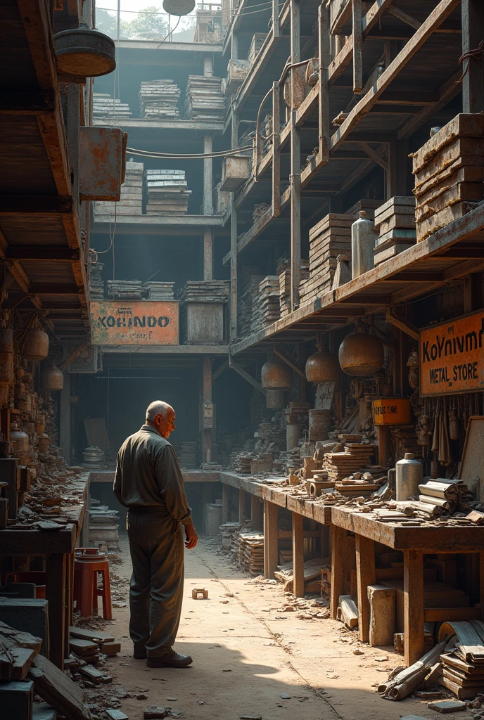 "An Small metal scrap shop with name kohinoor metal store filled with various types of metal scrap of iron steel alluminum copper 