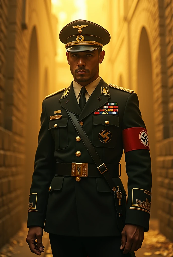 Mexican in Nazi SS uniform, in golden color and with Mexican style 