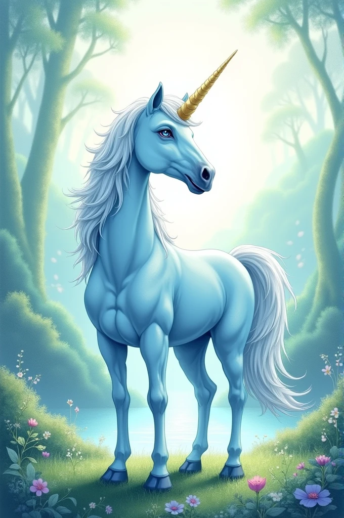 Light blue unicorn drawing image with natural backgrounds