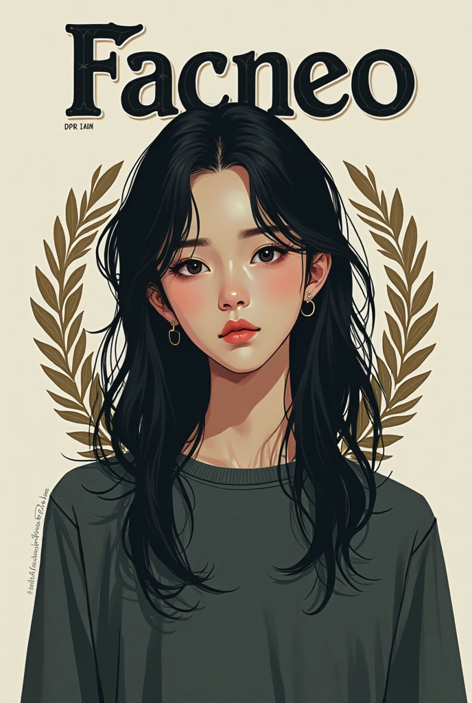 Asian boy who looks like DPR ian and has long hair and in the background is written the word facneo and has a picture of an award and the word facneo is written in the picture