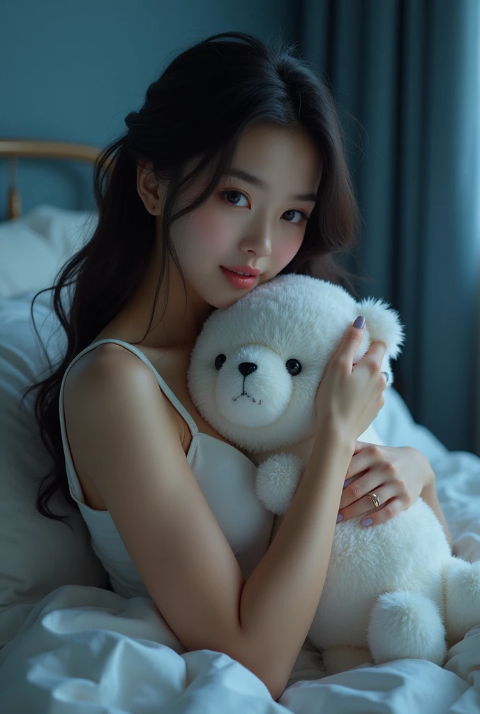 Sexy hot girl hug soft toy background text in shaded blue Fahad name bedroom and accessories and Lovely Asian