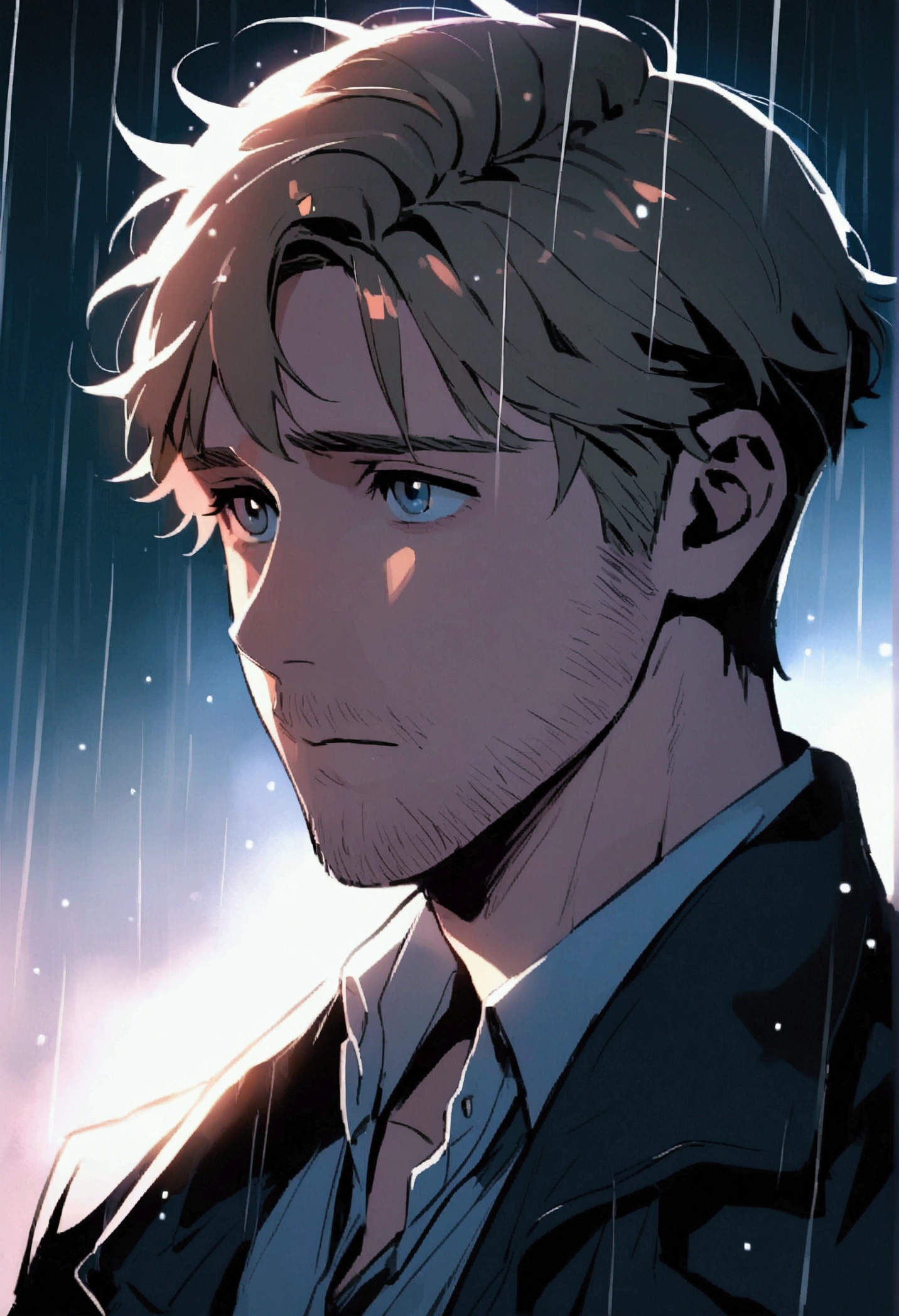 Ryan Gosling staring blankly in the rain