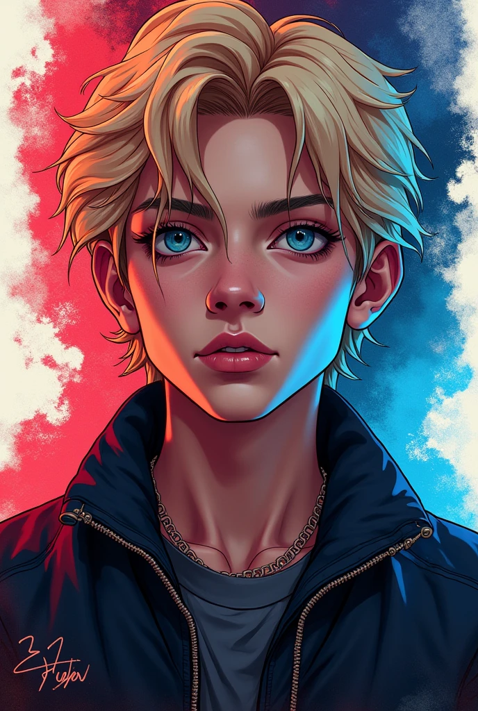 Create an image to put on the cover of the musical production NOT TO ME remix made by a DJ. Young DJ, dry male blond with blue eyes. The cover must have the theme of the song. be more creative. This is the first song produced so it has to be impactful.