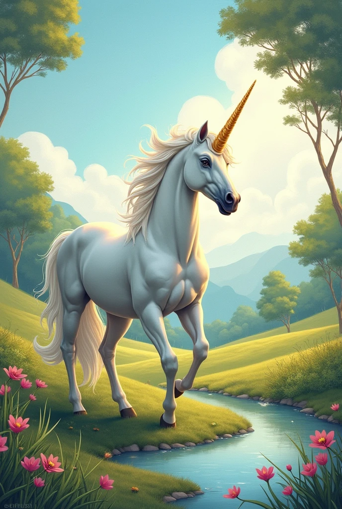 Unicorn drawing image with natural backgrounds