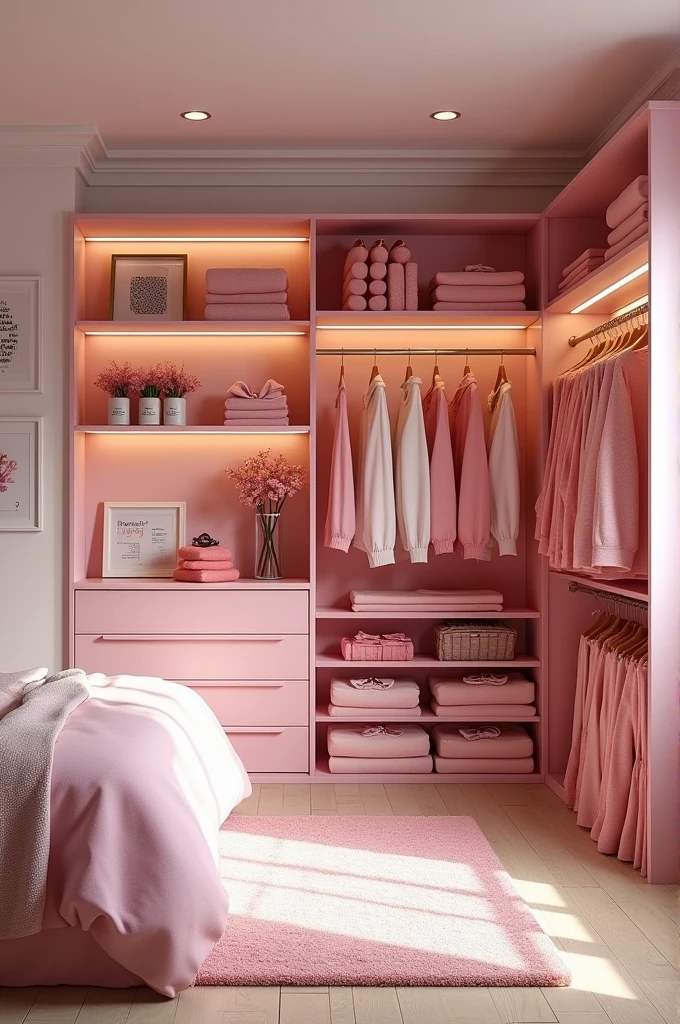 Make a pink girl closet that looks realistic. Add the text *Jashra's Closet* on a wall