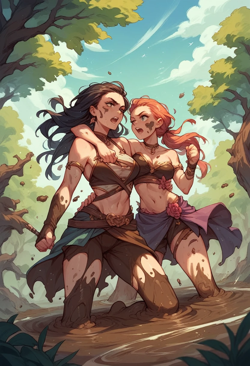 Beautiful women fighting in the mud