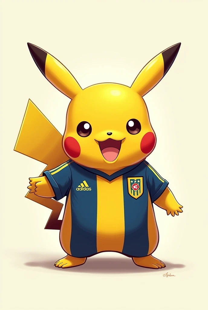 Pikachu wearing a Club Atlético Peñarol football shirt