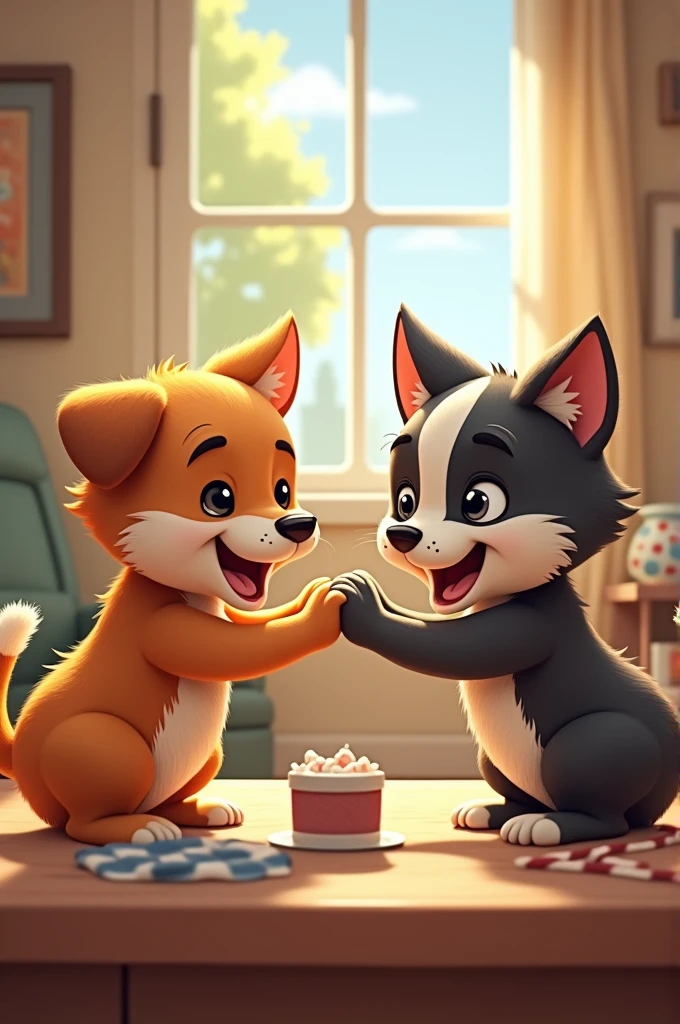 Dogs and cats arm wrestling