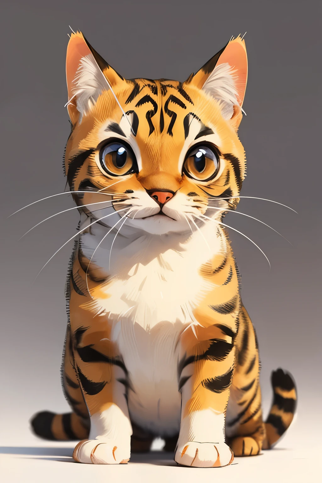 perfect animal anatomy, one single cute chibi Bengal cat in white background