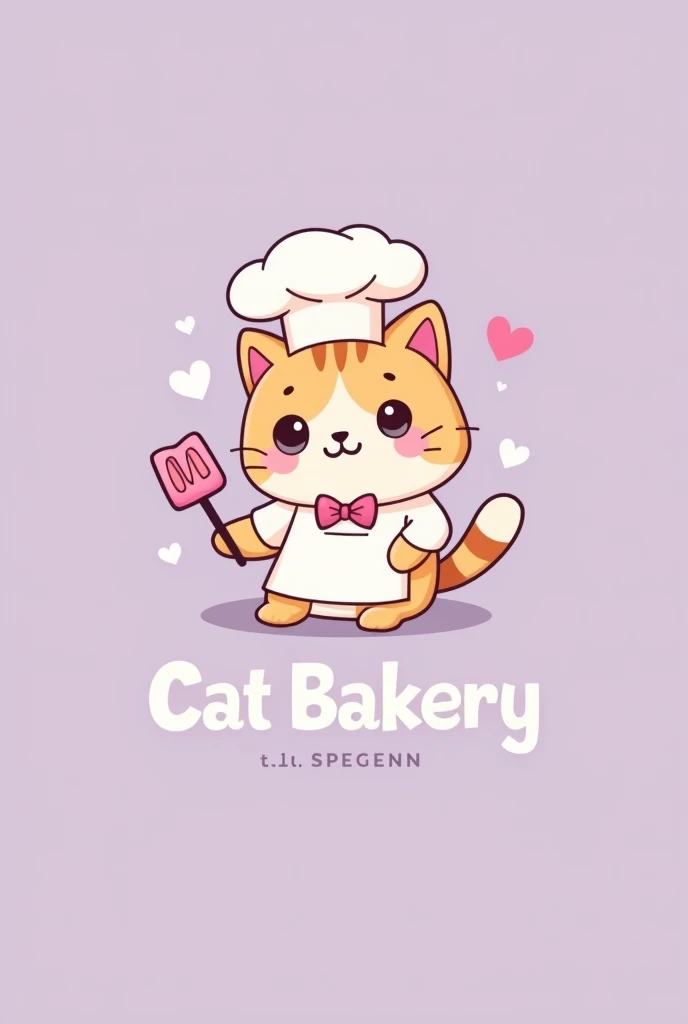 Cat bakery logo with pastel purple colors, pastel pink