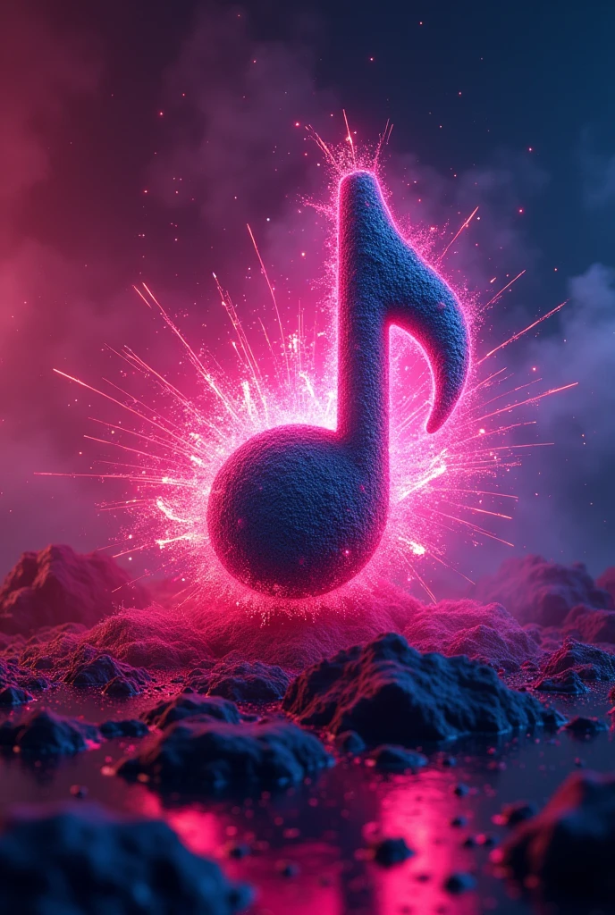 a musical note exploding in 80's colors