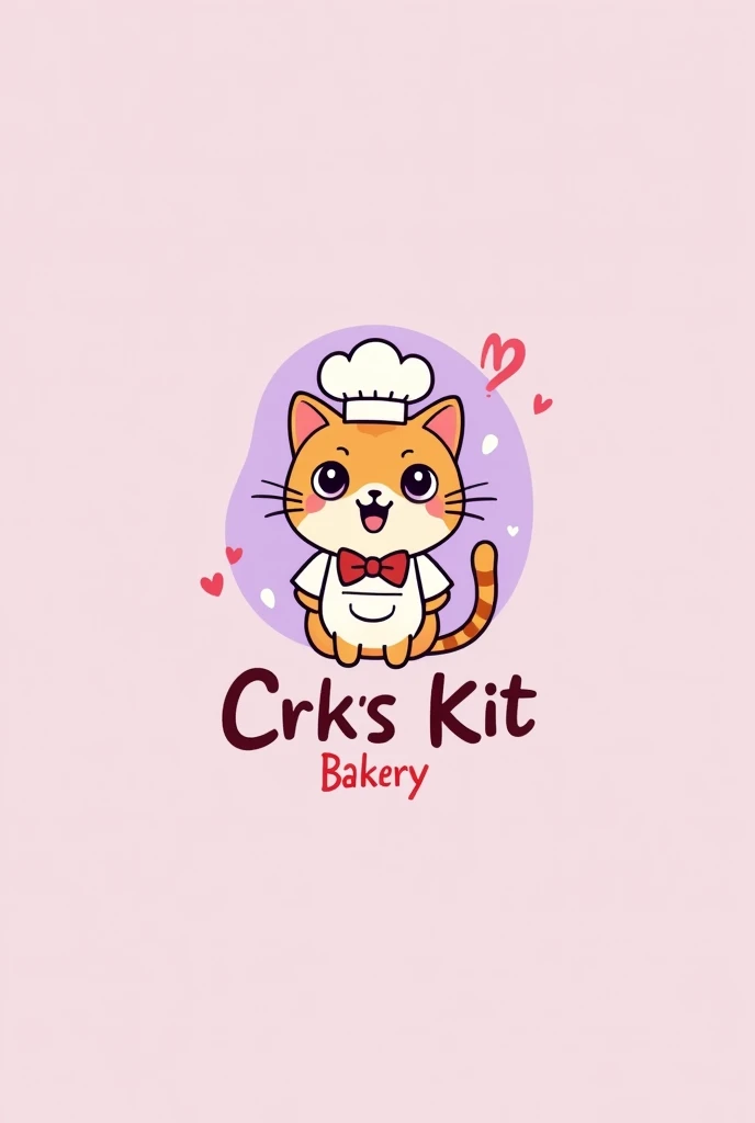 Cat bakery logo with pastel purple colors, pastel pink