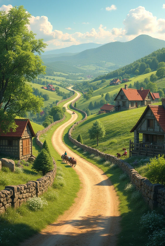 Beautiful streets in rural area for vehicles with a beautiful landscape