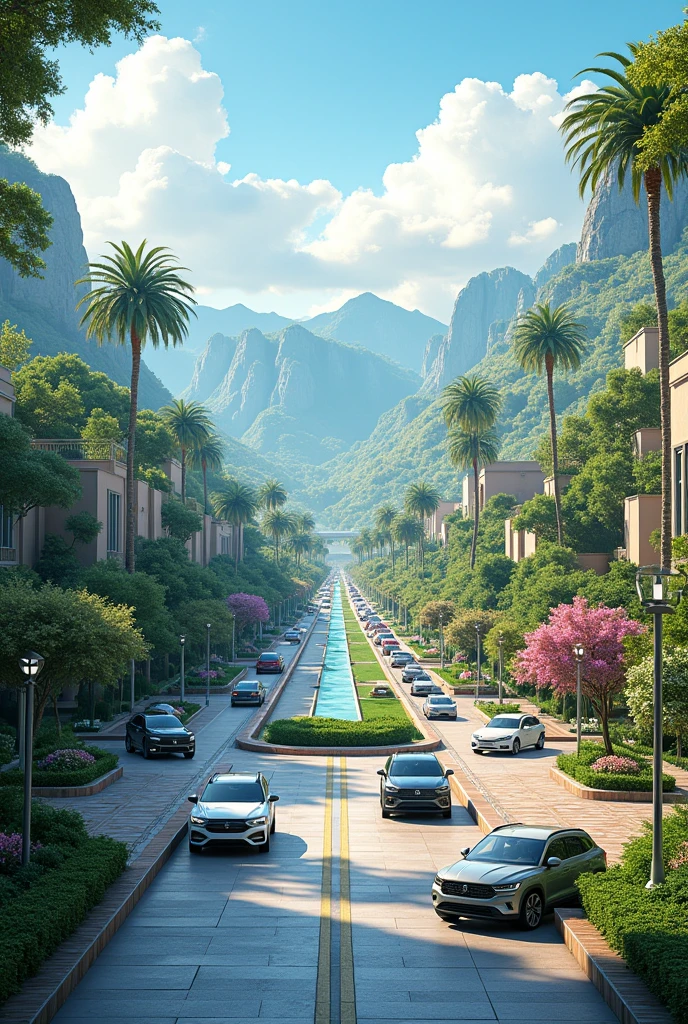 Beautiful streets in urban areas for vehicles with a beautiful landscape