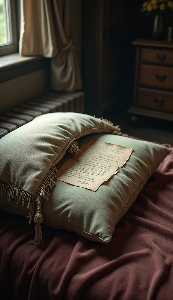 An old feather pillow had a note hidden inside it. 