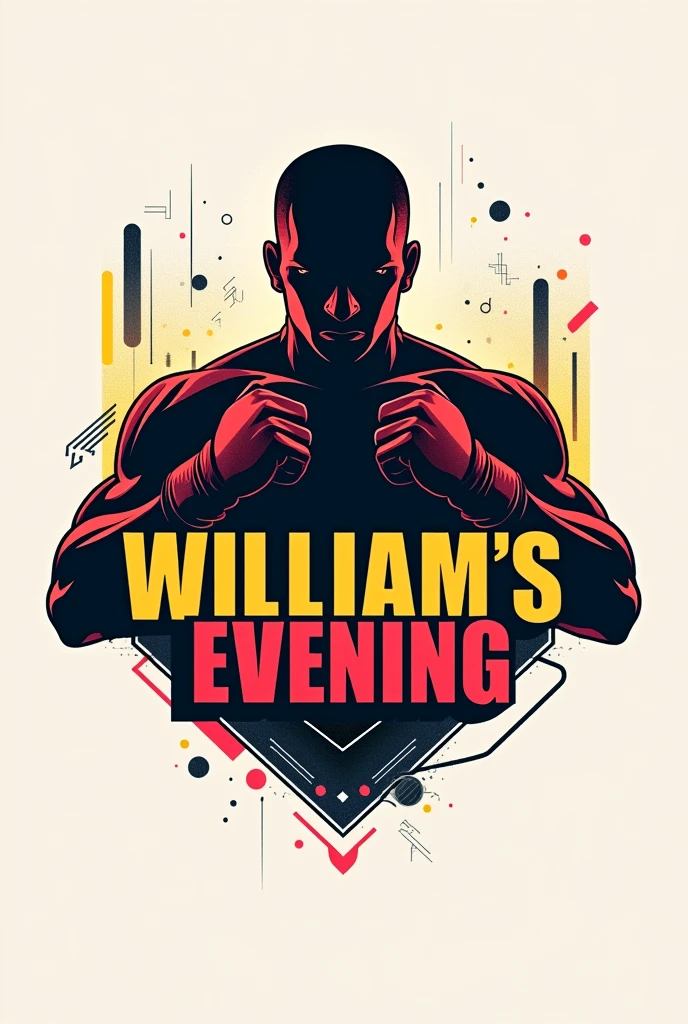 logo of a boxing tournament that has as its title "William's evening" (suspended, red and yellow color), (not a person) with a technological and modern theme