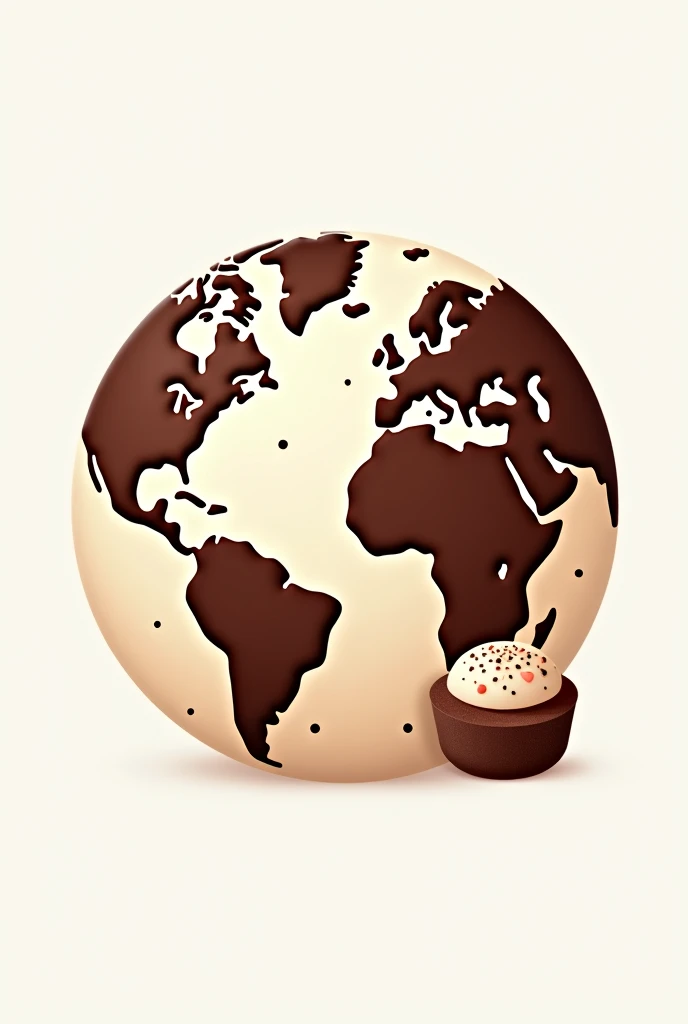 A logo for a bakery featuring a truffle in the shape of the planet Earth. The continents are made of cream with sprinkles, while the oceans are chocolate. The truffle must have a bite that reveals its interior. The design should be playful and visually appealing, combining the elements of a truffle and a globe, clearly representing the theme of pastry.